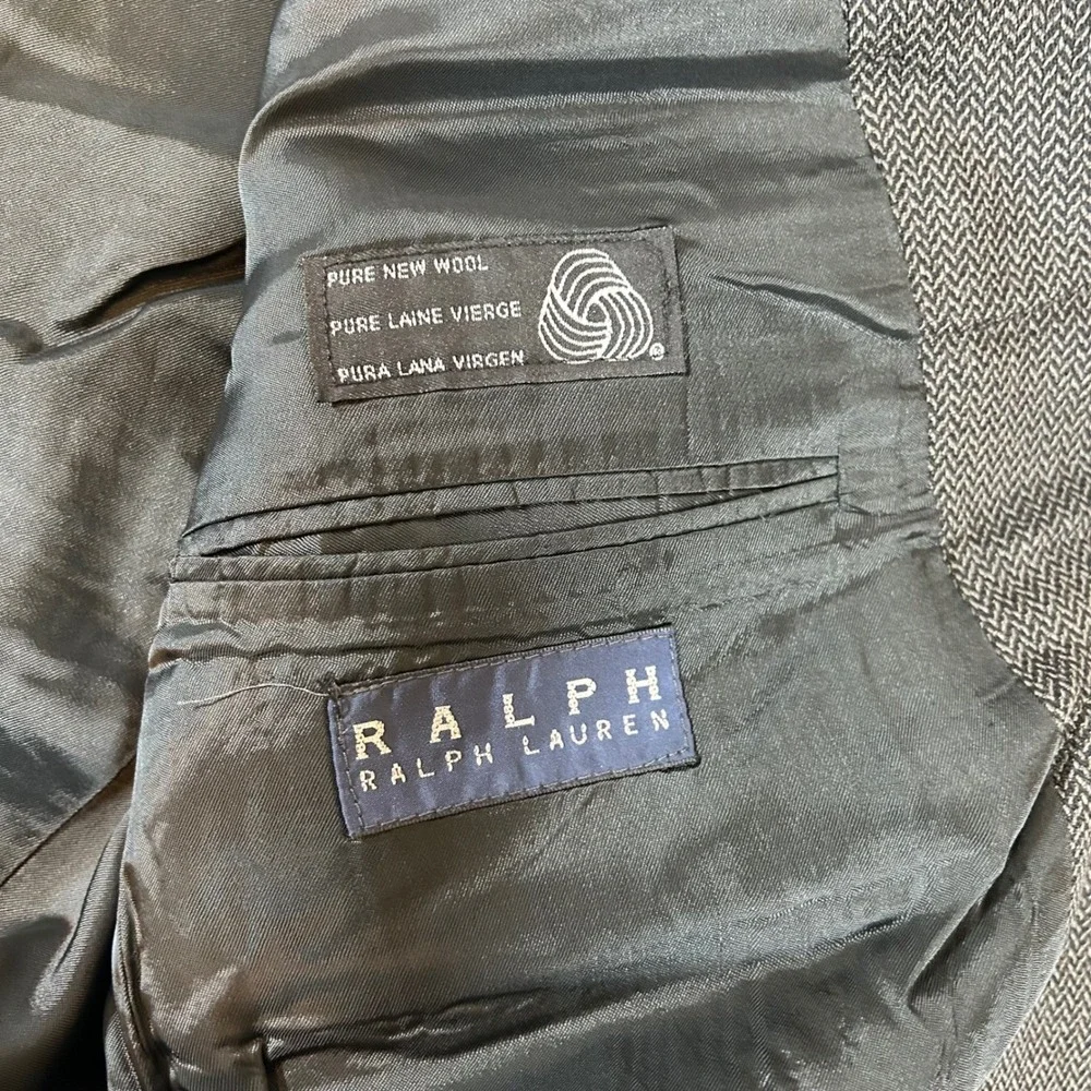 Ralph Lauren Mens 44T Pure New Wool Herringbone Blazer‎ Sport Coat Grey 3 Button